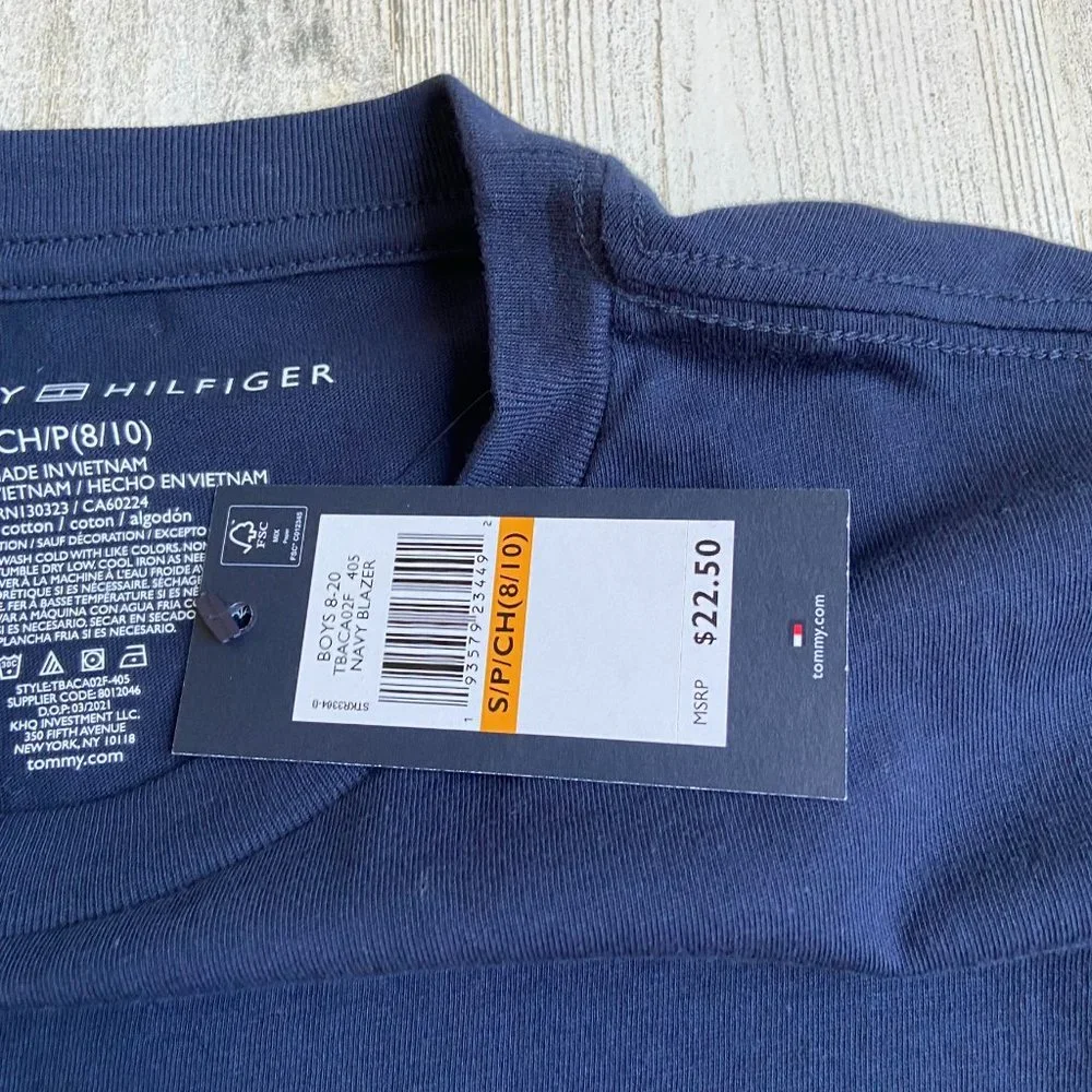 NWT Tommy Hilfiger Boys Size Small 8/10 Navy Blue Short Sleeve Tee Soft